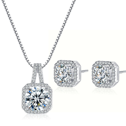 Sterling Silver Crystal Necklace Earrings Bridal Jewelry Sets