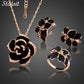 Fashion Rose Flower Enamel Jewelry Set Rose Gold