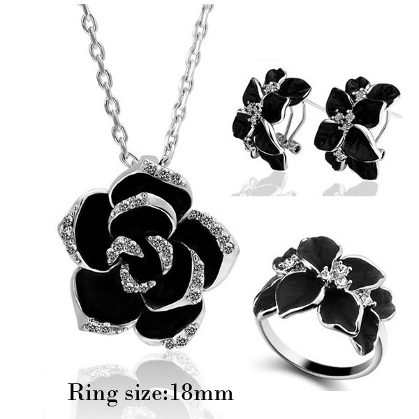 Fashion Rose Flower Enamel Jewelry Set Rose Gold